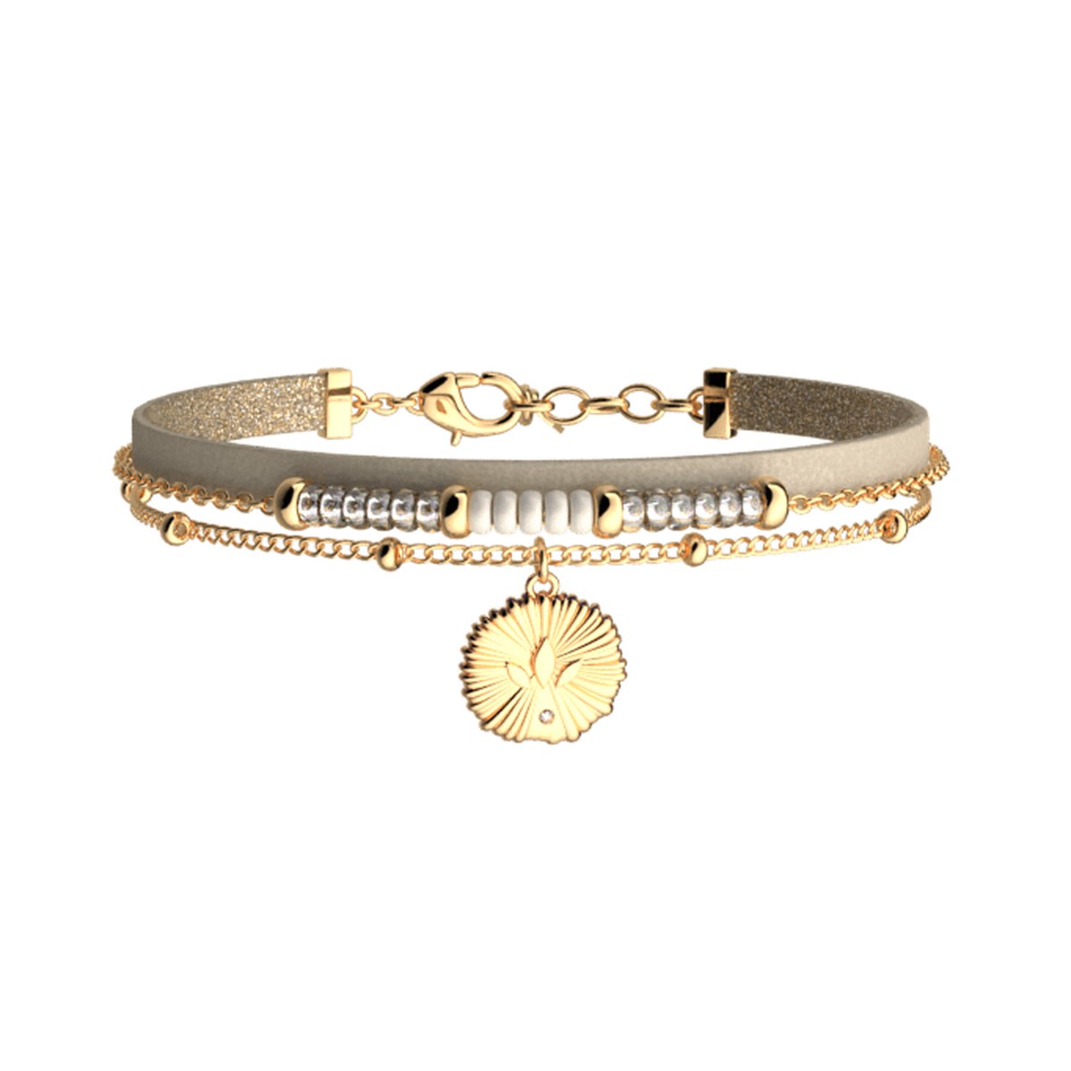 Bracelet Les Cadettes Lotus doré
cuir crème et paillettes dorées - vue 2