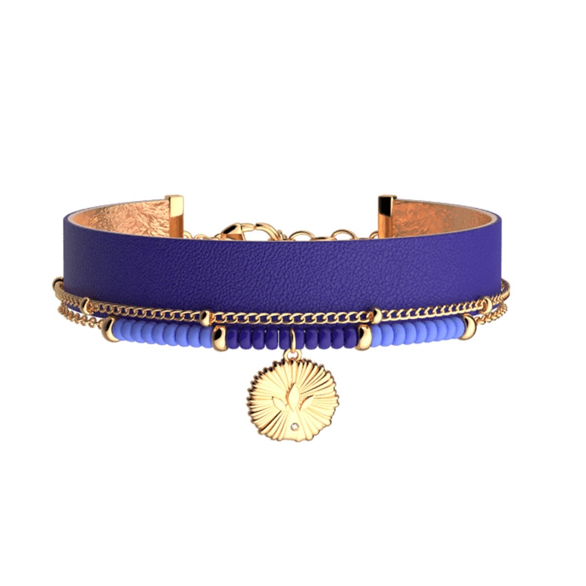 Bracelet Les Cadettes multi-rangs Girafe
cuir bleu outremer et rose sirène