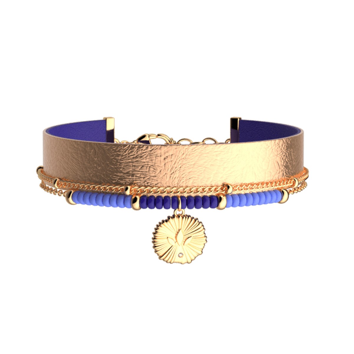 Bracelet Les Cadettes multi-rangs Girafe
cuir bleu outremer et rose sirène - vue 2