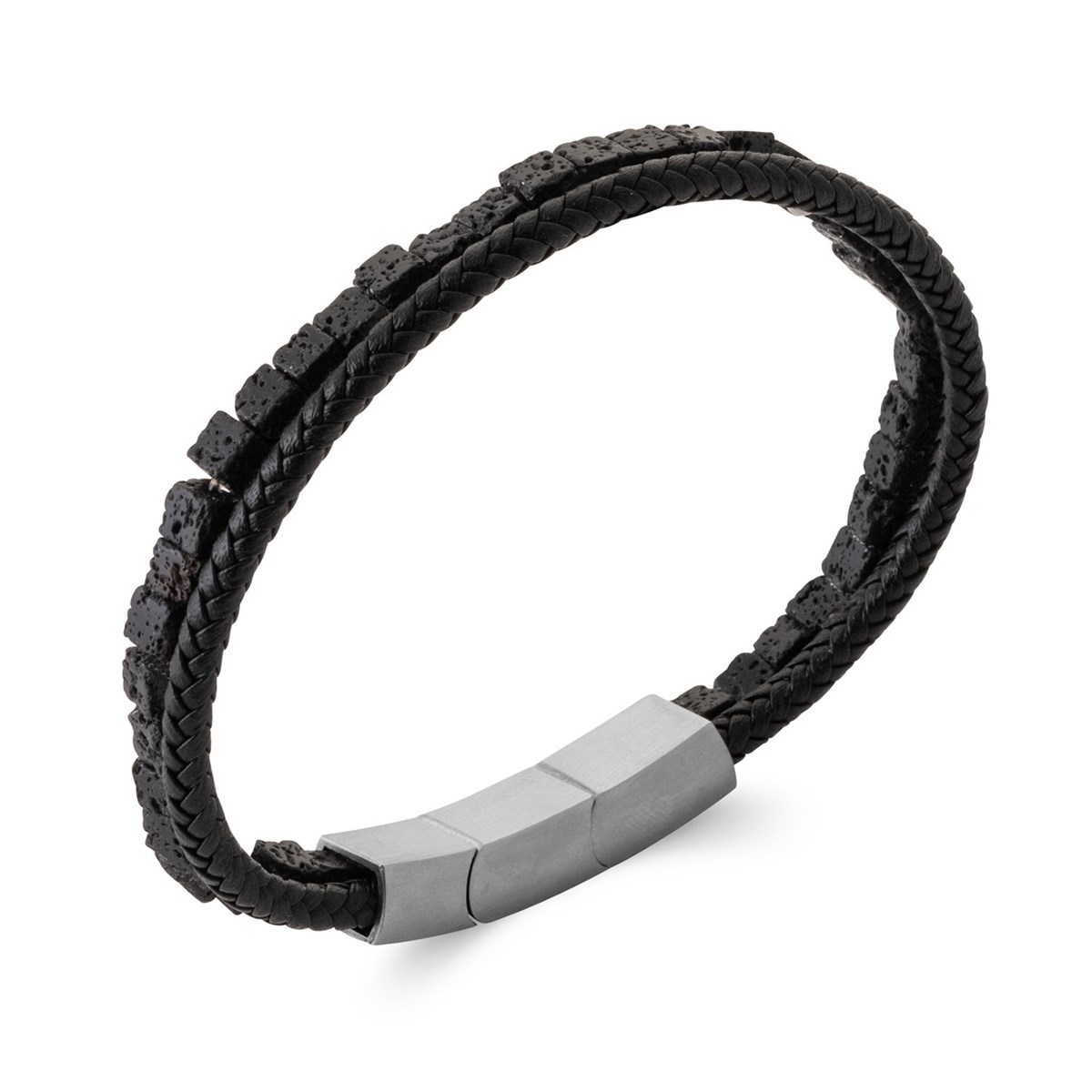 Bracelet homme Brillaxis cuir noir pierre de lave
21 cm - vue 3