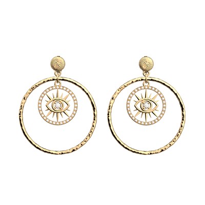 Boucles D'oreilles Bernard Delettrez - Modèle Œil Vernis Doré - Bronze - Neuf Avec étiquettes