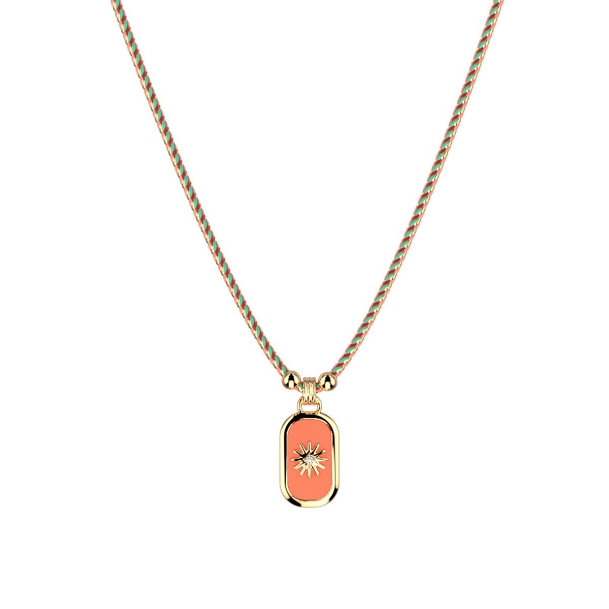 Collier Les Cadettes Felicidad
doré médaillon soleil corail