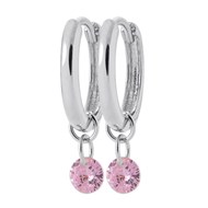 Boucles d'oreilles créoles Brillaxis pampille rose_x000D_
argent