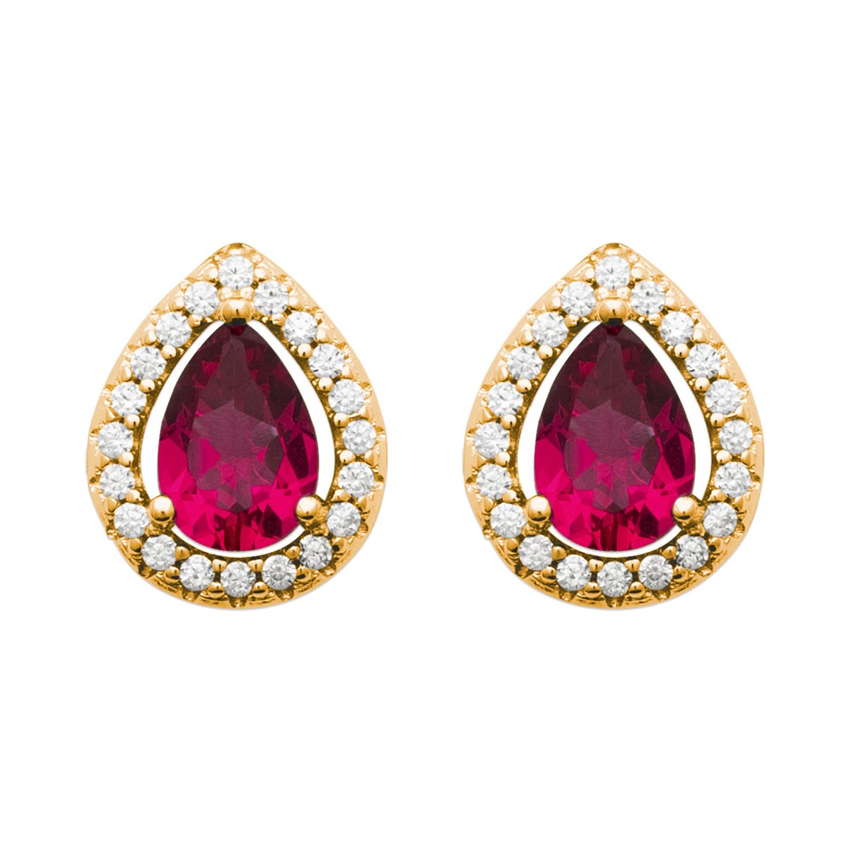 Boucles d'oreilles Brillaxis goutte rouge plaqué or