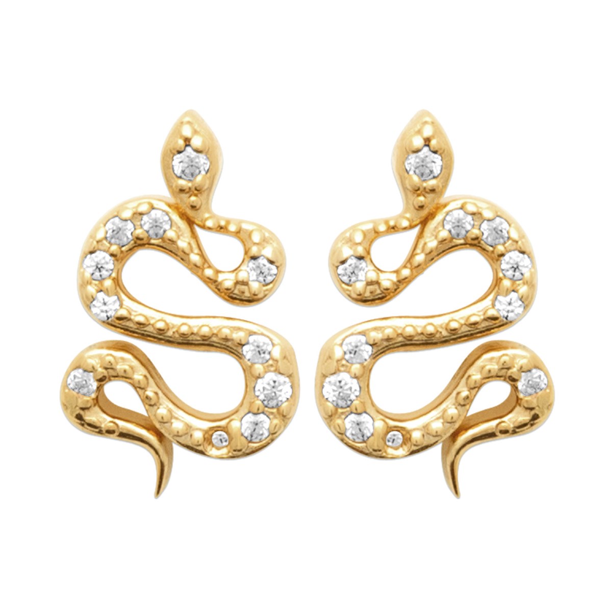 Boucles d'oreilles puces Brillaxis serpent plaqué or