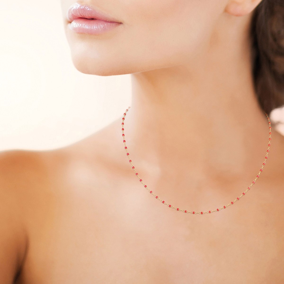 Collier Brillaxis perles de Miyuki rouge plaqué or - vue 2