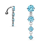 Piercing nombril pendentif inversé avec 4 brillants bleus