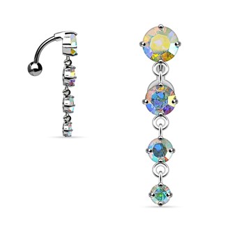 Inverted navel piercing with 4 iridescent diamonds