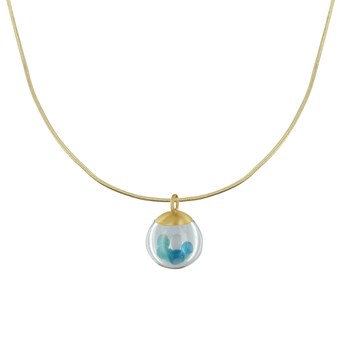 Bubbel Parels en Kristal Pate de Verre Messing Ketting - Turquoise