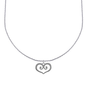 Zilveren halsketting met opengewerkte hartvormige hanger - maat 45 cm