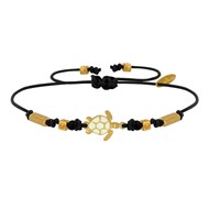 Bracelet Tortue Émaillé Blanche Laiton Doré - Noir