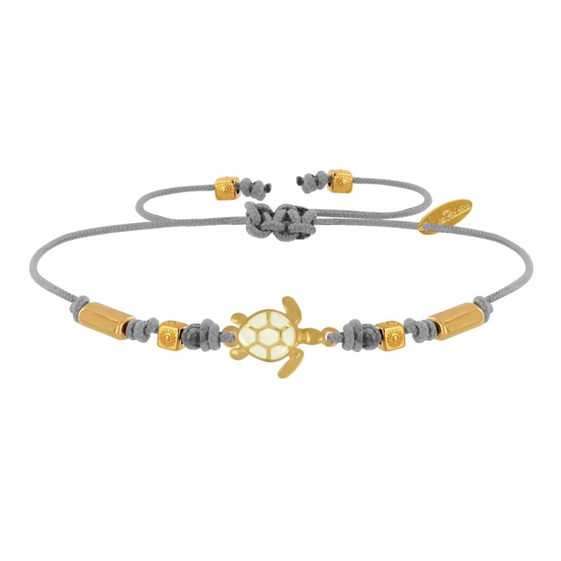 Bracelet Tortue Émaillé Blanche Laiton Doré - Gris clair