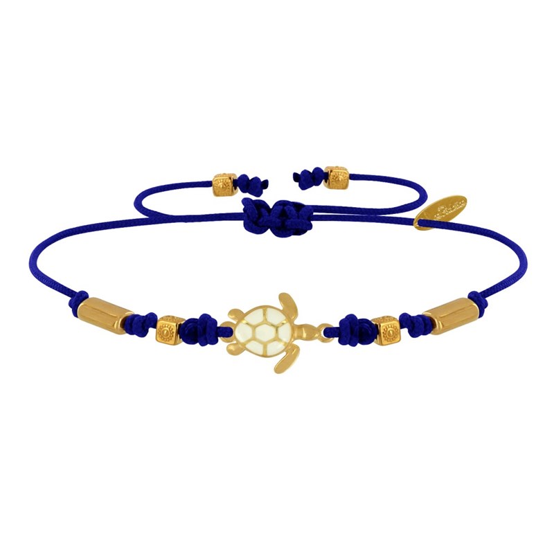 Bracelet Tortue Émaillé Blanche Laiton Doré - Bleu Navy