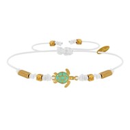 Bracelet Tortue Émaillé Turquoise Laiton Doré - Blanc