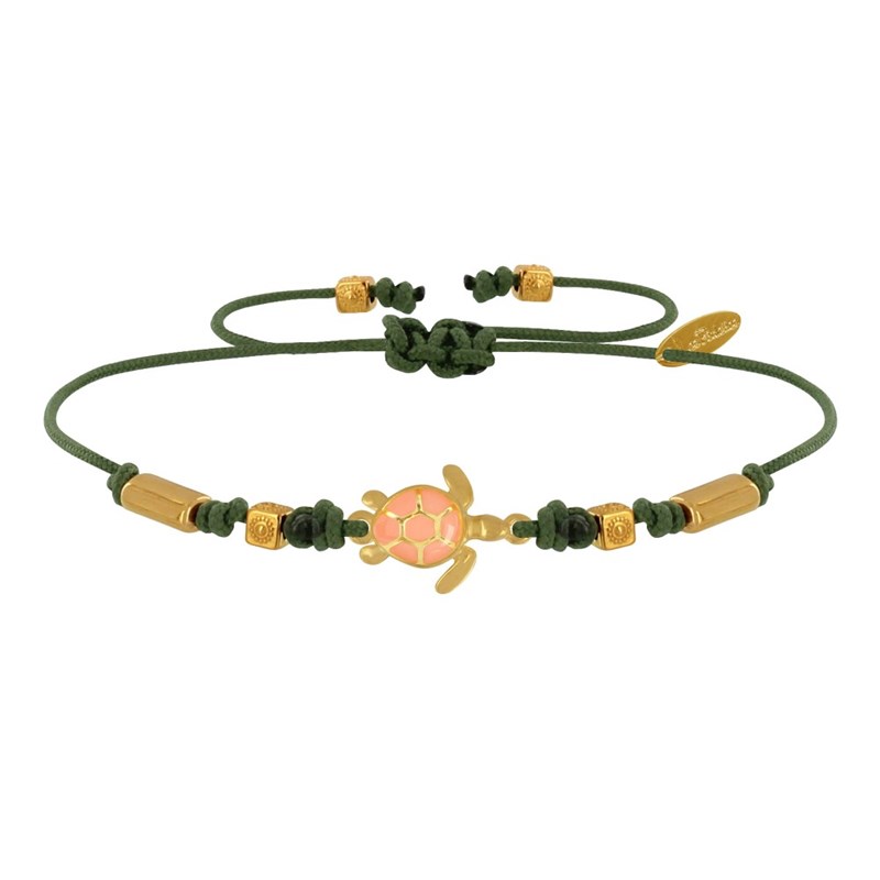 Bracelet Tortue Émaillé Orange Laiton Doré Orange - Vert kaki