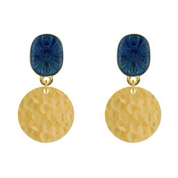 Resin and Hammered Pastille Soleil Oval Gold Brass Earrings