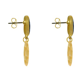 Resin and Hammered Pastille Soleil Oval Gold Brass Earrings