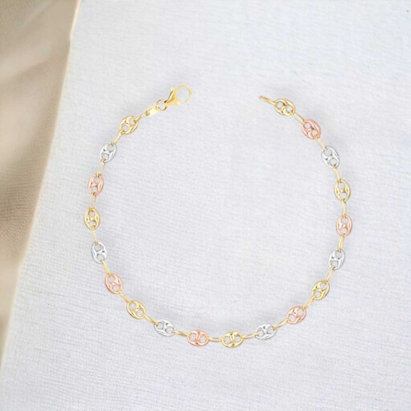 Bracelet 3 Ors - Tricolore Jaune Blanc Rose - Grain de Café - Femme - vue 2