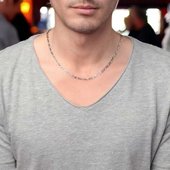 Collier / Chaîne Homme Argent 925 - Maille Figaro Alternée 1+1 - 55cm