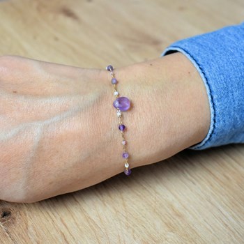 Bracelet goutte d'eau améthyste pierre naturelle suite de perles Plaqué OR 750 3 microns