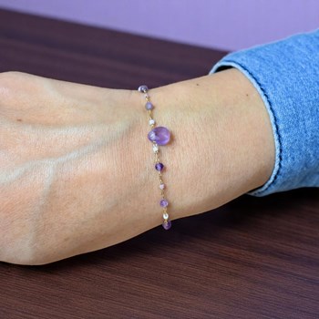 Bracelet goutte d'eau améthyste pierre naturelle suite de perles Plaqué OR 750 3 microns