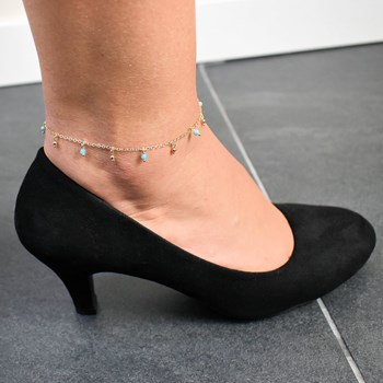 Anklet chain natural stones Apatite pendants Gold plated 750 3 microns