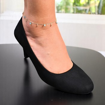 Anklet chain natural stones Apatite pendants Gold plated 750 3 microns