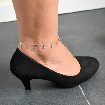 Anklet chain natural stones Ruby Zoïsites pendants Gold plated 750 3 microns