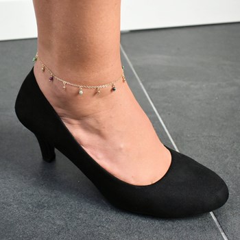 Anklet chain natural stones Ruby Zoïsites pendants Gold plated 750 3 microns