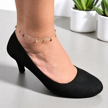 Anklet chain natural stones Ruby Zoïsites pendants Gold plated 750 3 microns