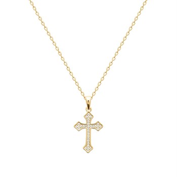 Collier croix tréflée oxydes de zirconium Plaqué OR 750 3 microns