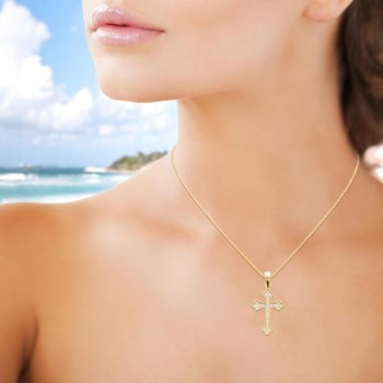 Collier croix tréflée oxydes de zirconium Plaqué OR 750 3 microns