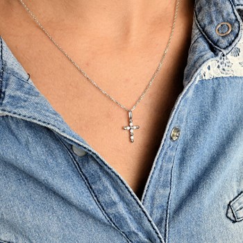 Necklace cross zirconium oxides Silver 925 Rhodium plated