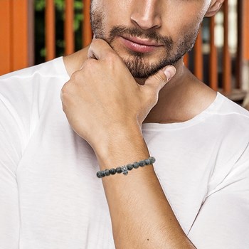 Bracelet tête de mort acier pierres naturelles Labradorite