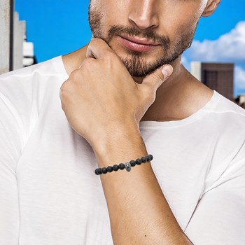 Bracelet tête de mort acier Pierre de Lave pierres naturelles