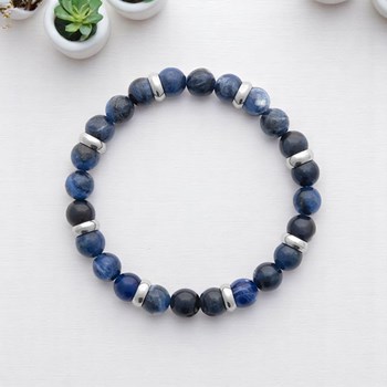 Bracelet pierres naturelles Jaspe bleu Acier