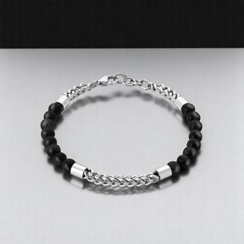 Bracelet perles de pierres naturelles Agate acier effet tressé