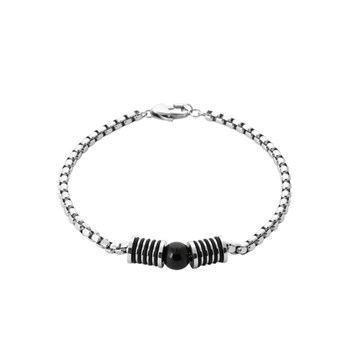 Bracelet perle de pierre naturelle Agate acier