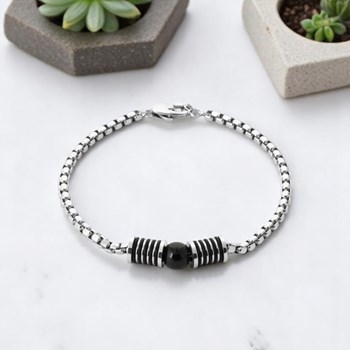 Bracelet perle de pierre naturelle Agate acier