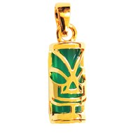 Pendentif petit Tiki Polynésien en agate verte et plaqué or 1,3cm symbole sagesse + chaîne