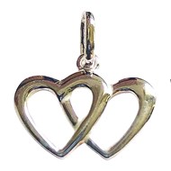 Pendentif coeur double en argent - 1,5cm + chaine