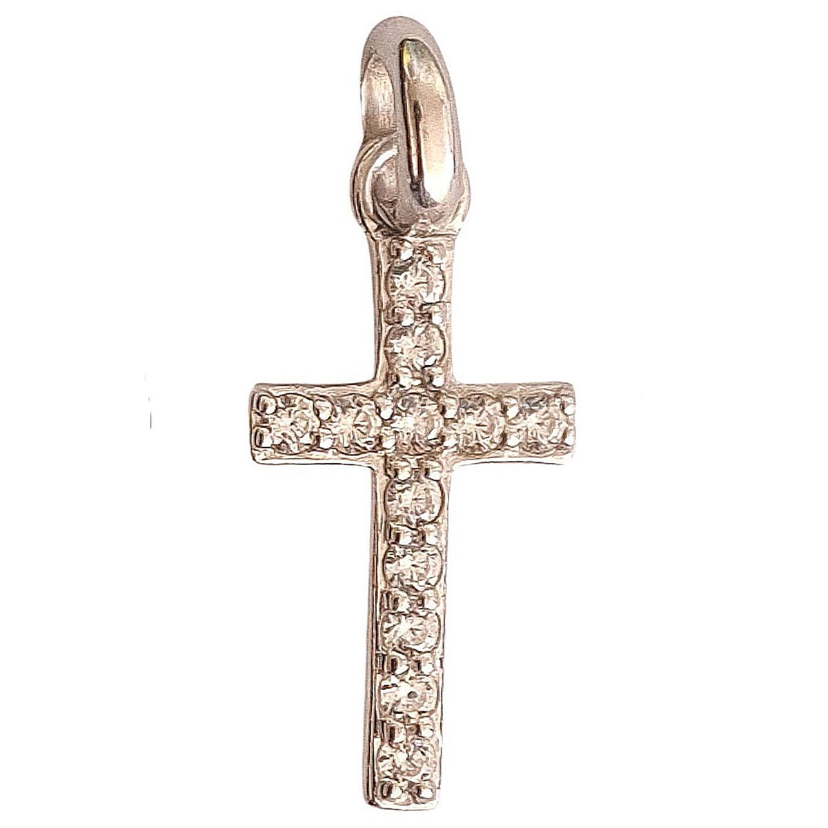 Pendentif croix en argent 925°/00 sertie de cz cristal + chaîne 1,5cm