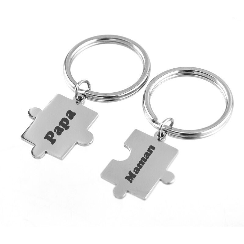 Porte-clés pièce de puzzle amitié couple lot de 2 acier gravure personnalisée - vue 2