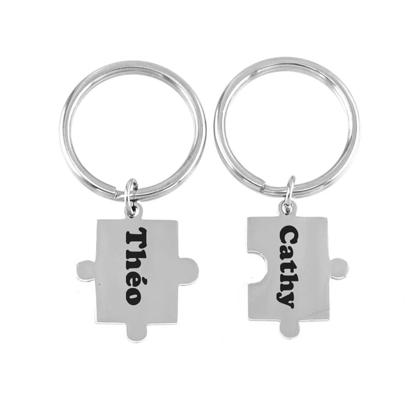 Porte-clés pièce de puzzle amitié couple lot de 2 acier gravure personnalisée - vue 3