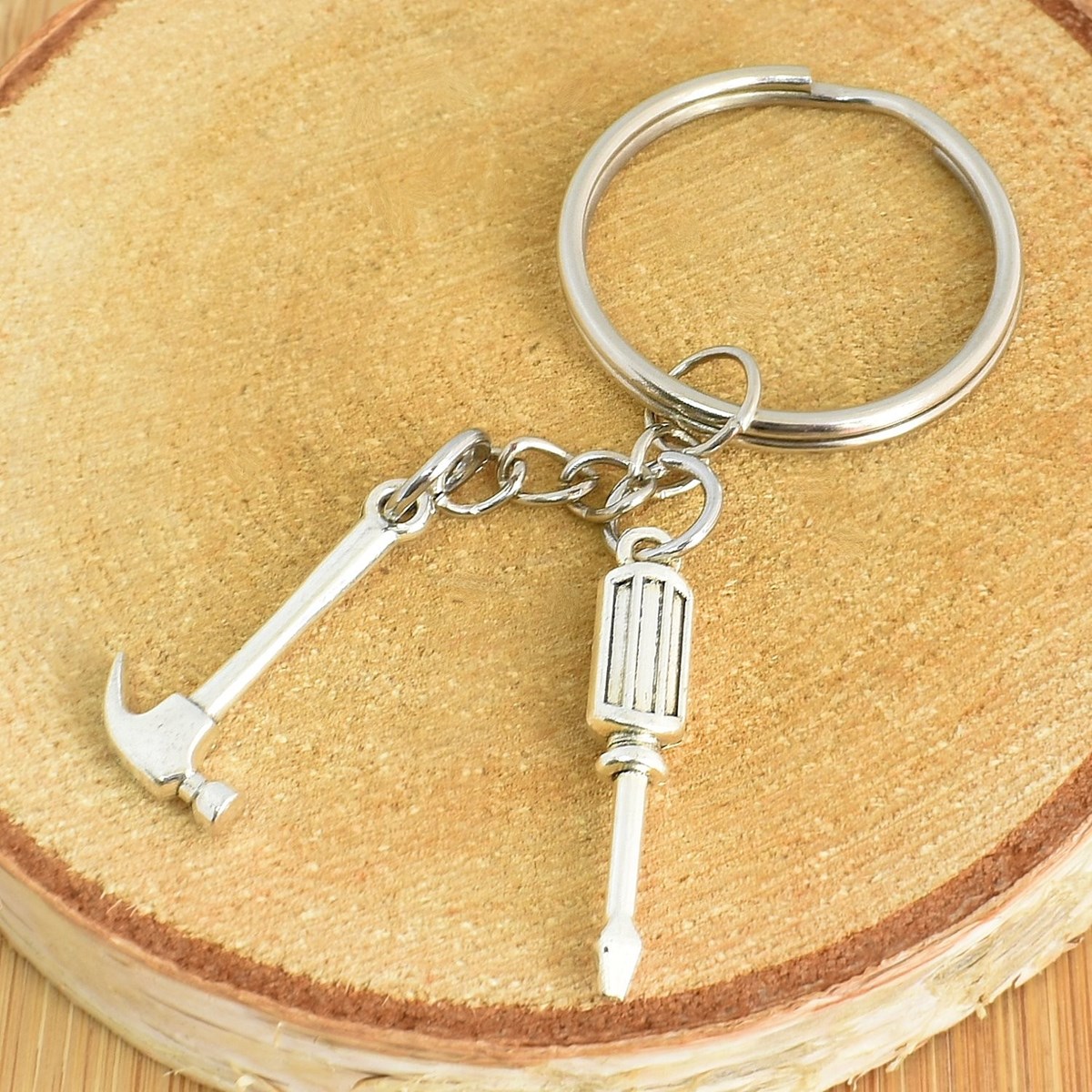Porte-clés bricoleur outils marteau tourne vis argenté - vue 3