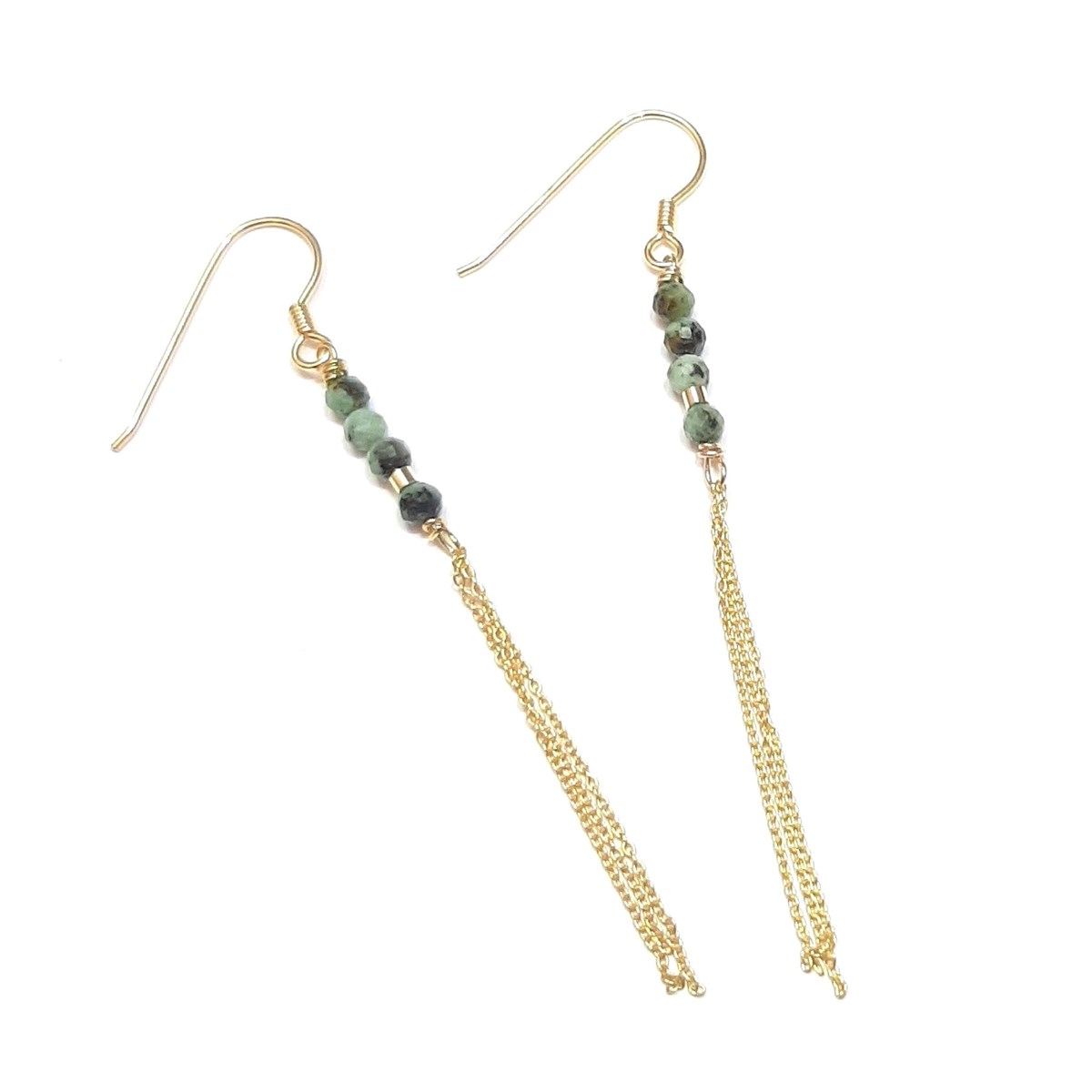 Boucles d'Oreilles Bohèmes en Turquoise Verte et Argent 925 Doré