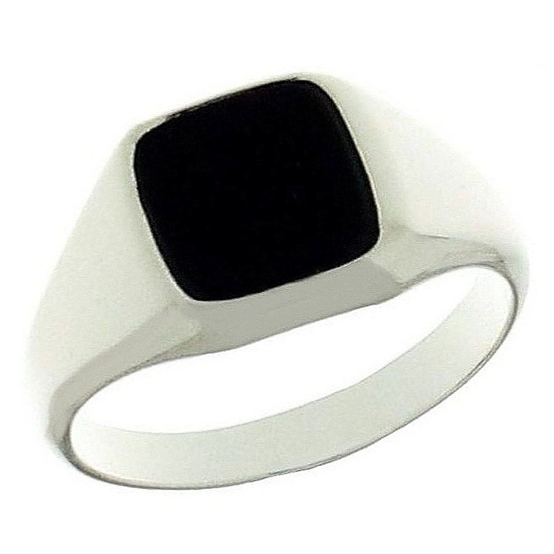 Bague chevalière homme femme taille 50 à 68 en argent plateau carré noir