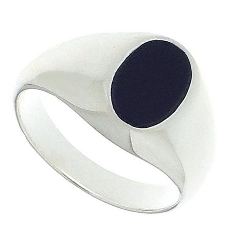 Bague chevalière femme taille 50 à 68 en argent plateau rond noir