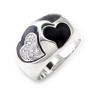 Bague femme coeur taille 50-52-60 cz cristal et résine noire en acier wi46