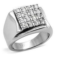 Bague chevalière homme taille 66 - 68 carré cz cristal en acier wi125